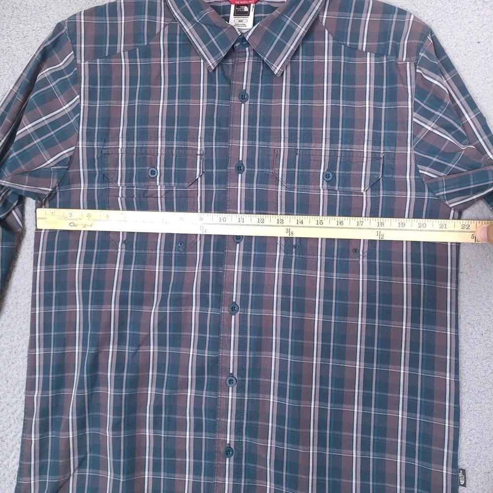 The North‎ Face Shirt Mens Medium Aqua Blue Gray Plaid Button Down Long Sleeve